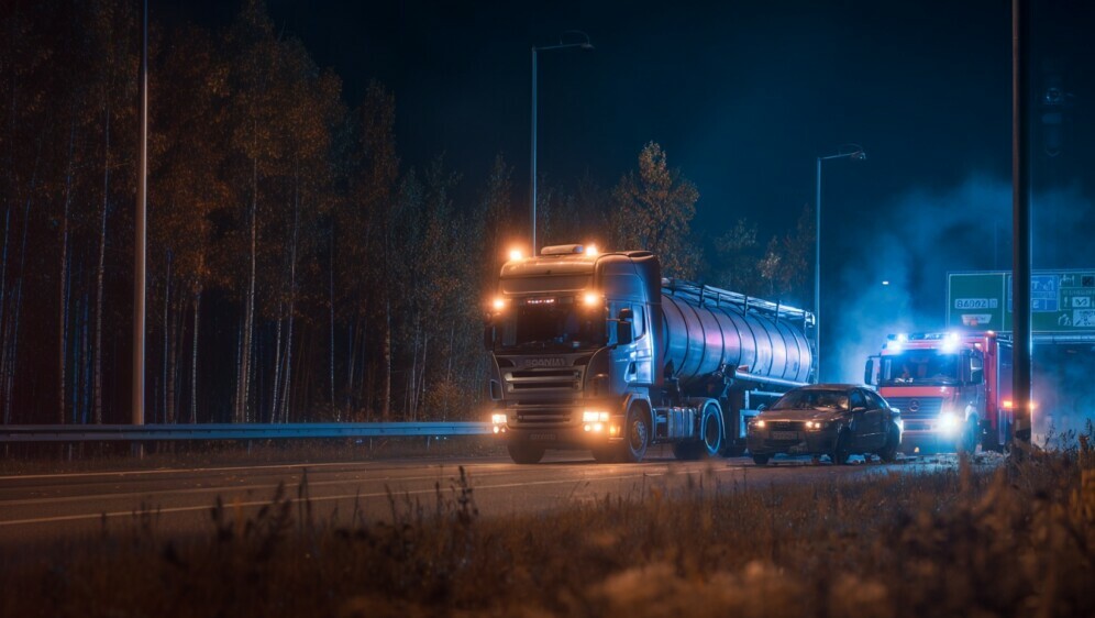 Sudar kamiona i automobila, ilustracija, AI